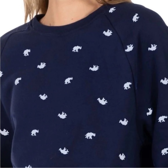 ivory ella Tops - Women's TOSSED ELLA OVERSIZED CREWNECK
Size Medium Navy with White Elephants